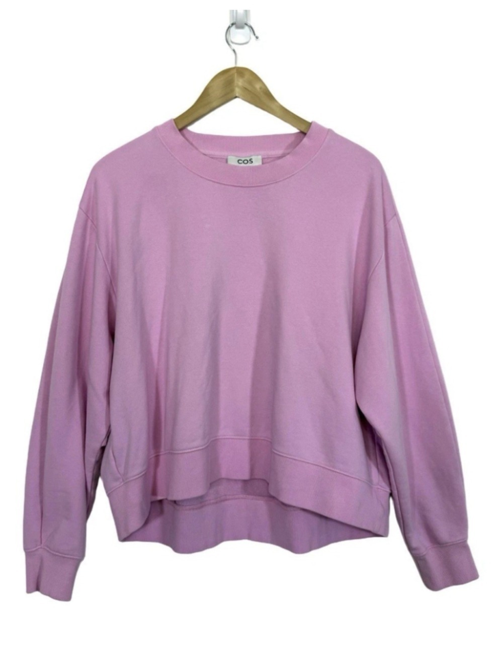 COS Clean Cut Long Sleeve Shirt Large Women Pink Stretch Sweatshirt Casual Cozy